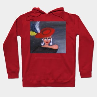 Girl in Red Feathered Hat Hoodie